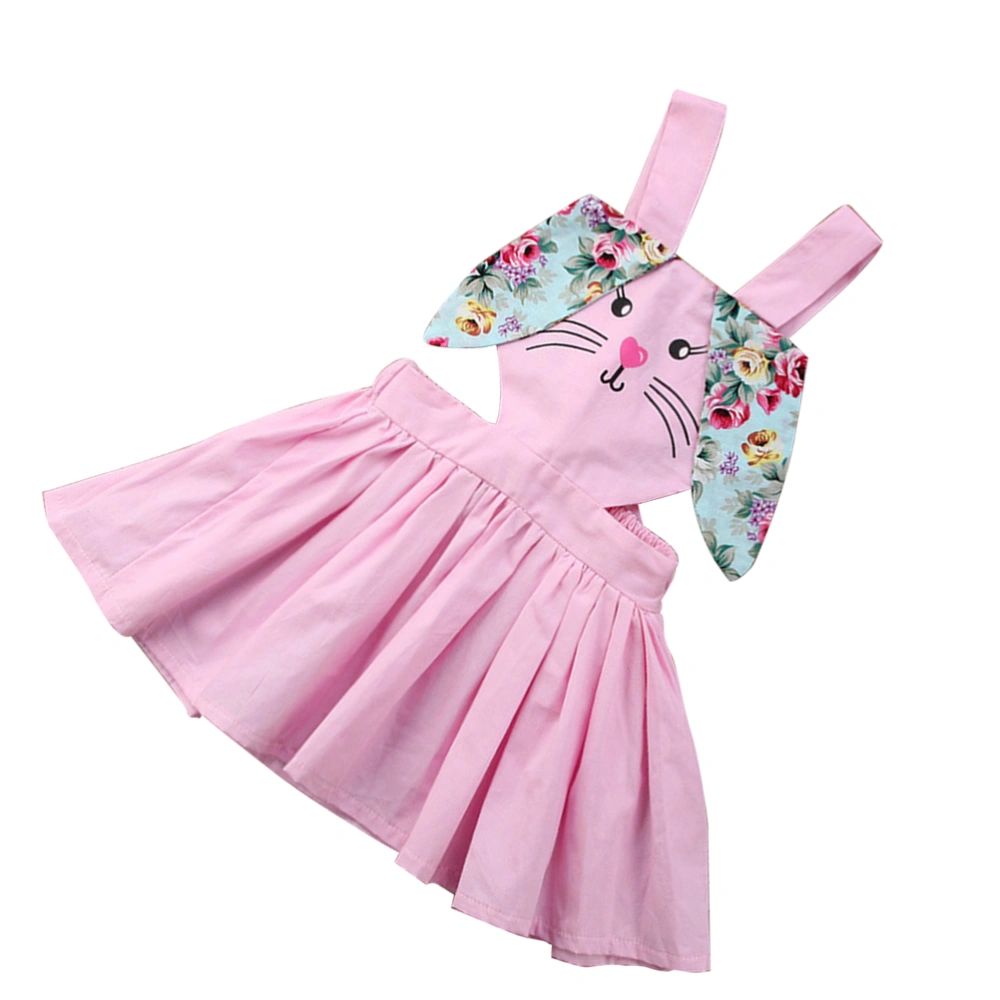 Easter Long Rabbit Ear Skirt Party Sleeveless Skirt Beautiful Flower Pattern Skirt Girls Party Costume (Pink, 120cm)