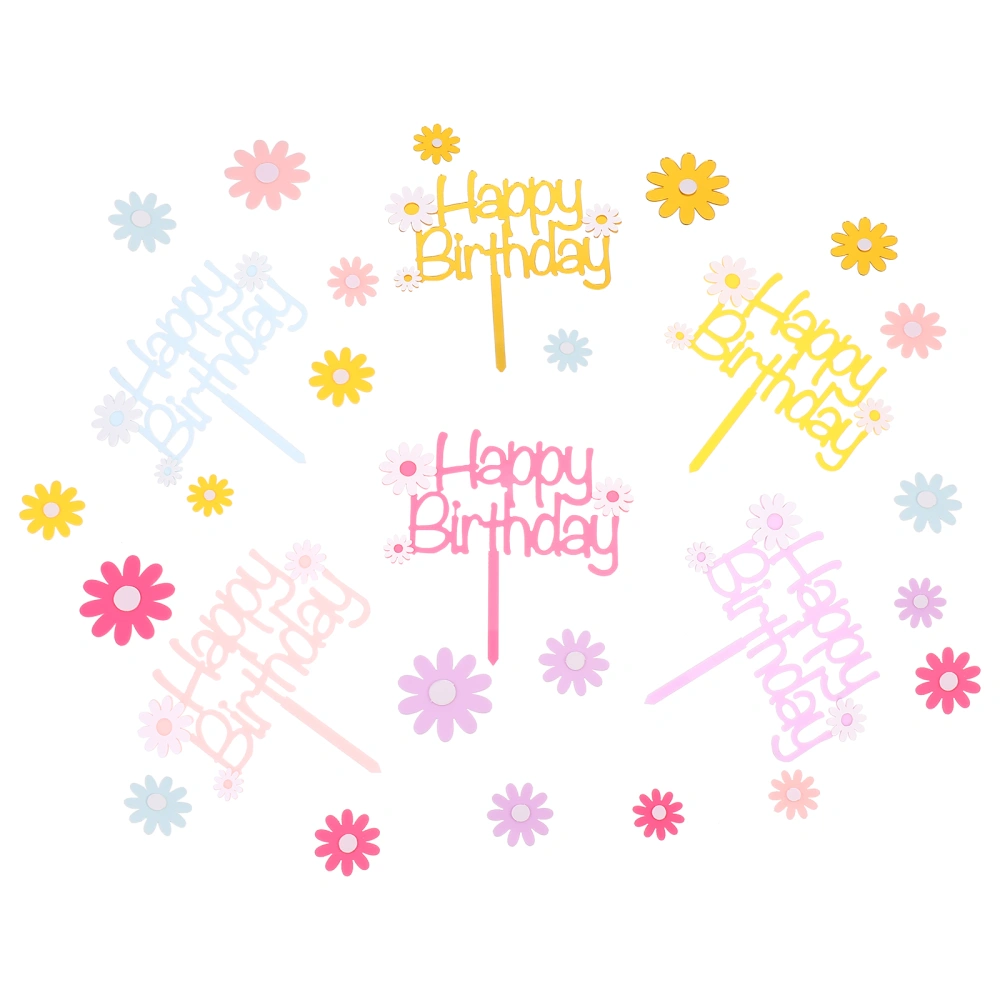 6 Sets Daisy Flower Cake Topper Birthday Party Cake Cupcake Dessert Decoration