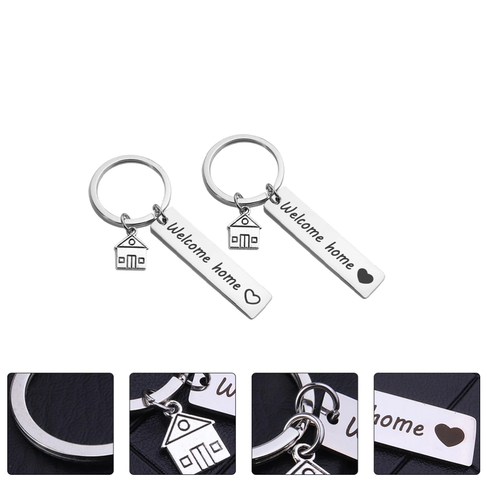 2pcs Stainless Steel Welcome Home Key Rings Bag Pendants Housewarming Keychains