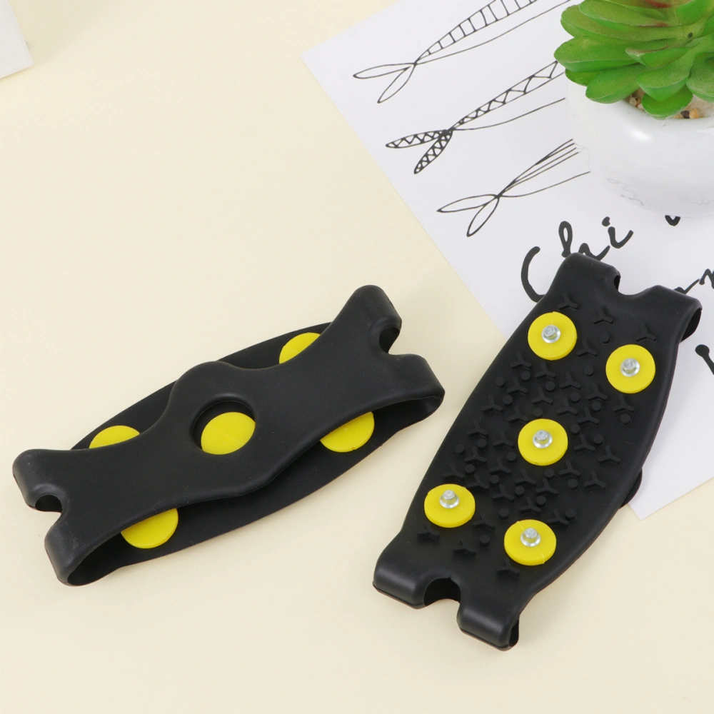 1 Pair 5-Stud Shoes Cover Ice Non-slip Silicone Crampon Snow Ice Climbing Anti Spikes Grips Crampon Cleats Shoes Accessories Black