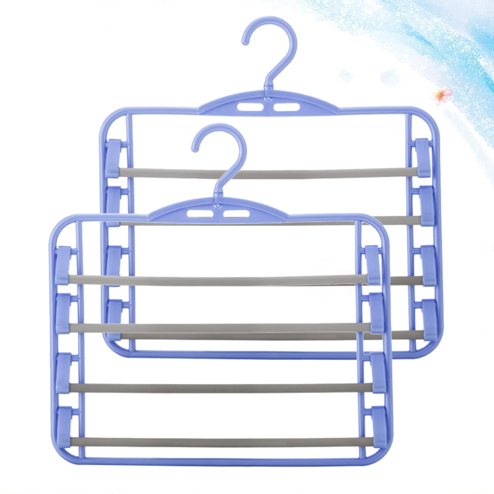 2pcs Multi Layer Wardrobe Organizer Rotating Non-Skid Pants Rack Three Layers Scarf Storage Hanger (Blue)