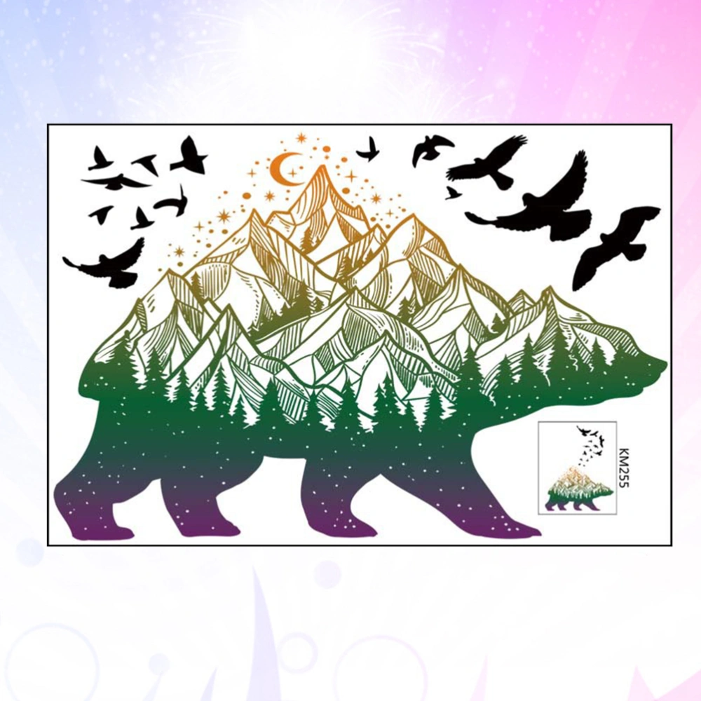 1pc Wall Decor Sticker Bear and Night Forest Mountain Landscape Pattern Design Creative Exquisite for Bedroom