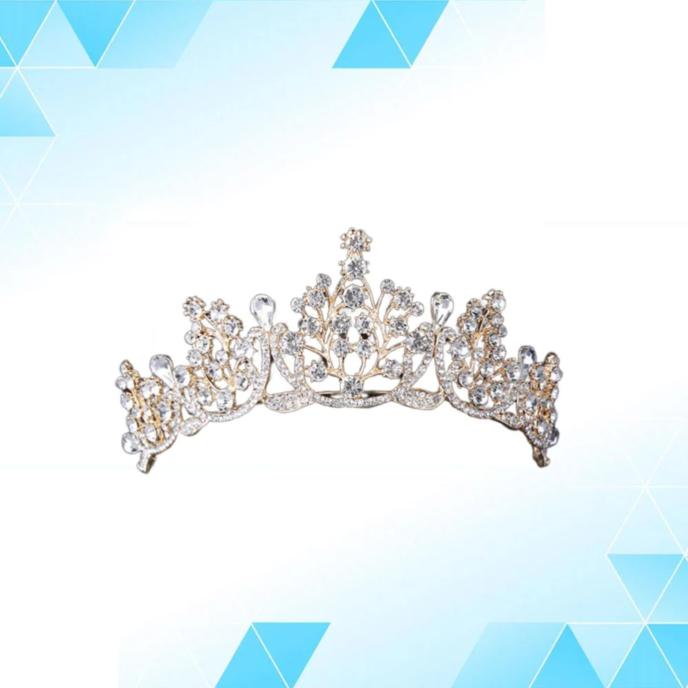 Handmade Crown Rhinestone Decorative Shining Crown Beautiful Headdress for Bride (Golden)