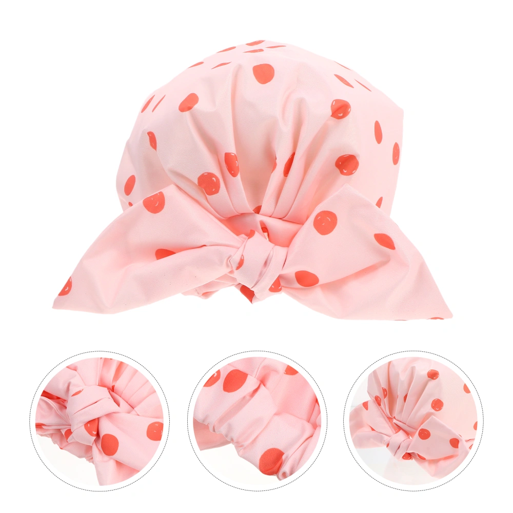 Adjustable Elastic Bathroom Shower Bath Sleep Hat with Bow Embellishment