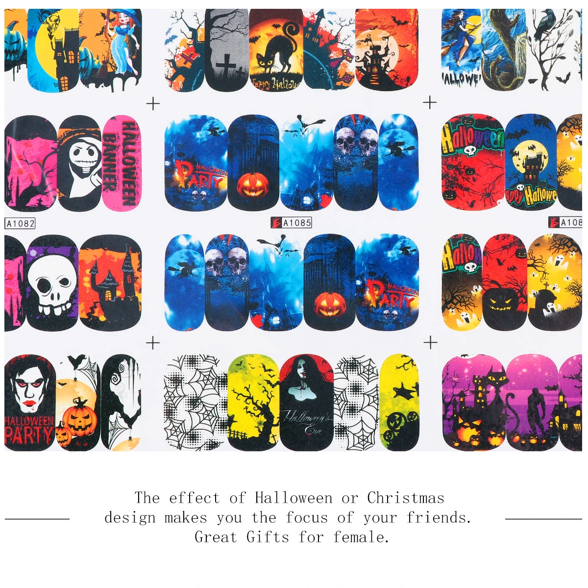 4 Sheets Girls Nail Art Stickers Halloween Nail Art Decals DIY Nail Stickers