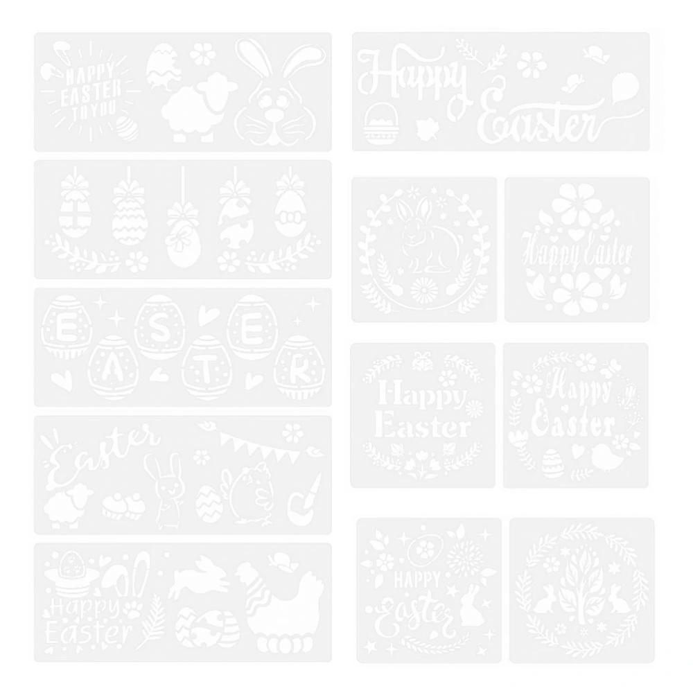 12Pcs Easter DIY Painting Stencils Creative Reusable Drawing Templates (White)