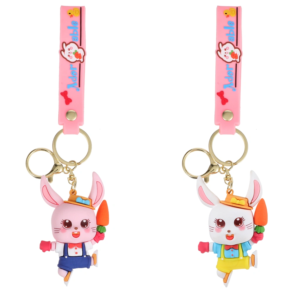 2 Pcs Rabbit Pendants Keychains Bunny Keyrings with Handle Party Favors Birthday New Year Gifts