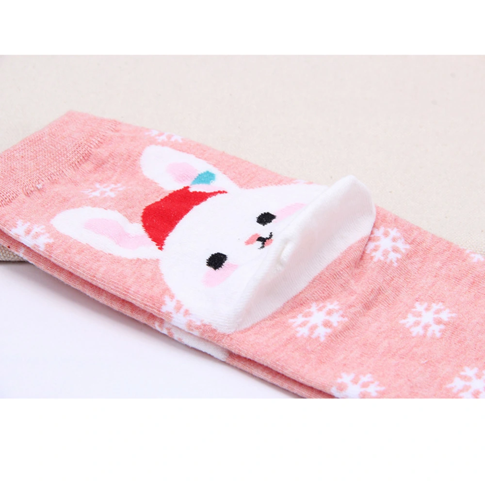 Gilr's Christmas Socks with Lovely Snowflake and Sheep Printing Comfortable Cotton Socks(Pink)