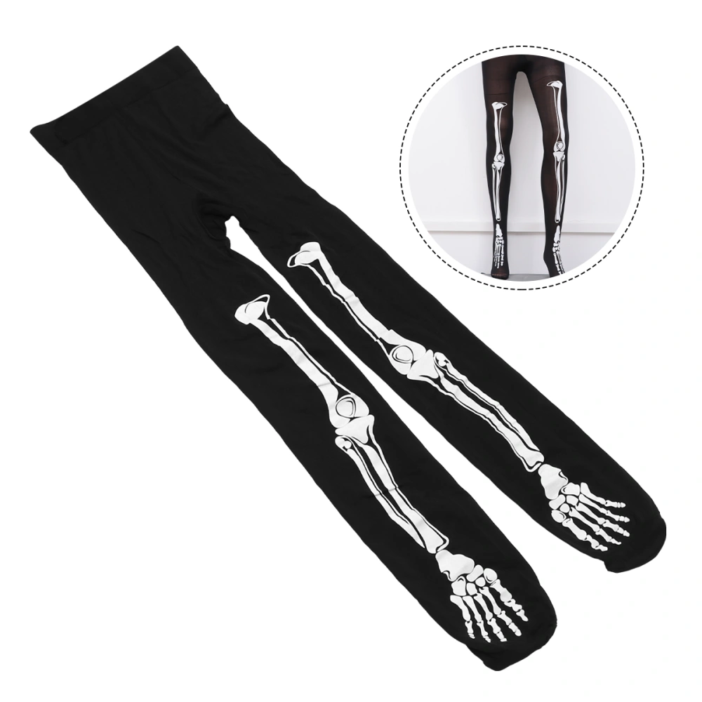 Halloween Costume Black Skeleton Printed High Waist Stocking Pantyhose Trousers