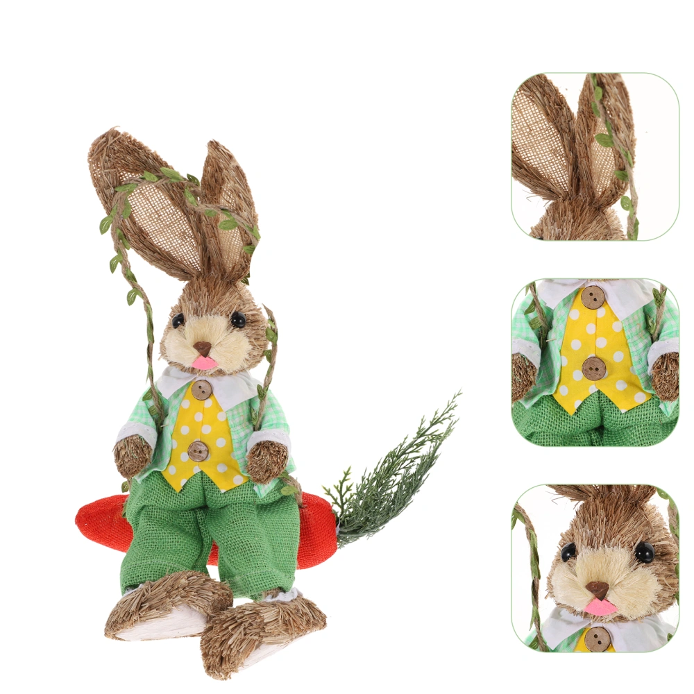 Straw Bunny Decor Swing Bunny Wall Decor Easter Bunny Figurines for Party