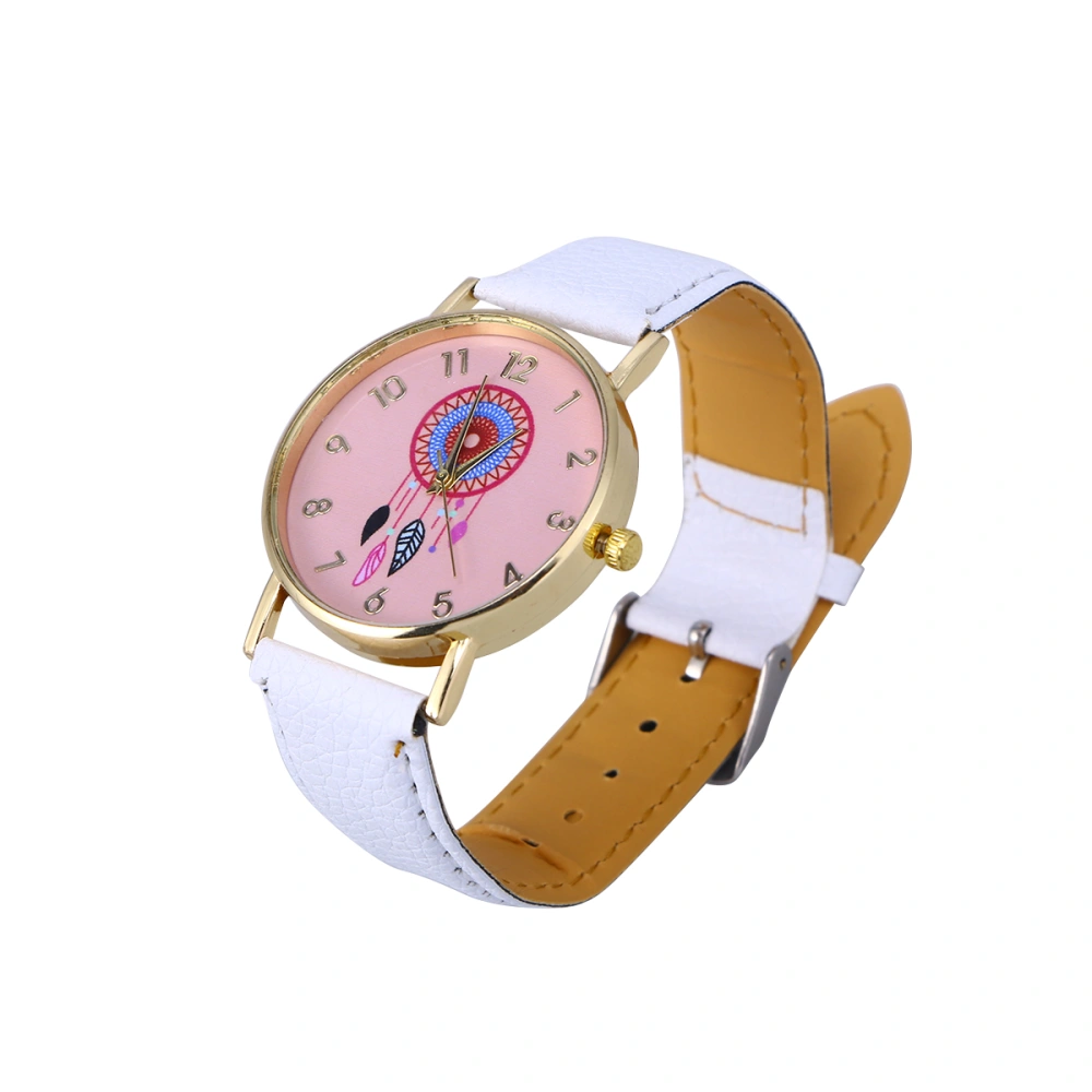 Women Quartz Watch Dream Catcher Belt Trend Simple Casual Students Bracelet Watch for Female (White)