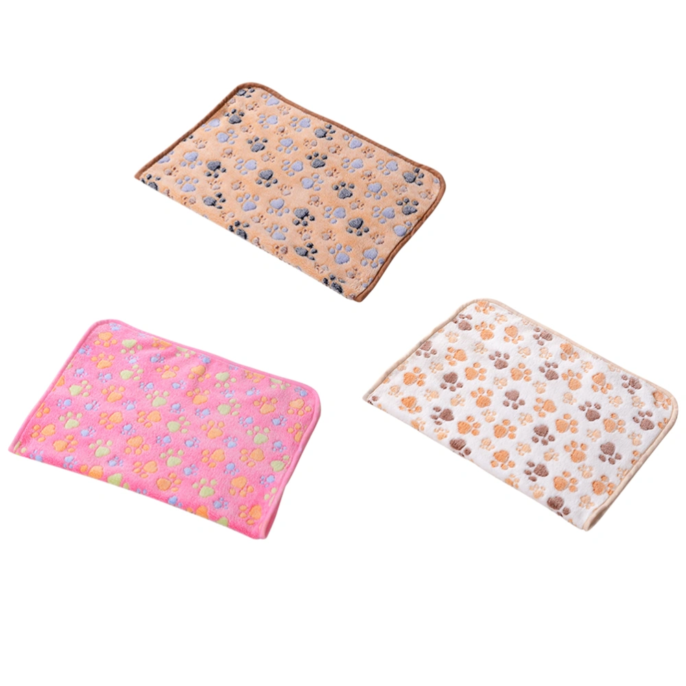 3Pc Puppy Blanket Pet Cushion Small Dog Cat Bed Warm Sleep Mat Pet Dog Cat Puppy Kitten Fleece Blanket Paw Cushion 76x52CM (Pink White Brown)