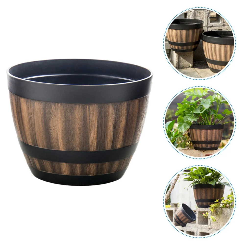 Imitation Wooden Barrel Retro Imitated Wood Plastic Planting Flower Pot