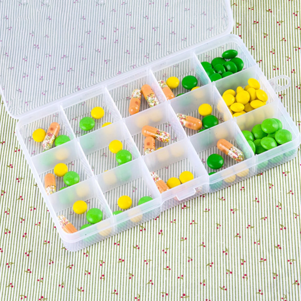 2PCS 15 Grids Portable Pill Box Simple Transparent Medicine Storage Holder for Home Travel Office