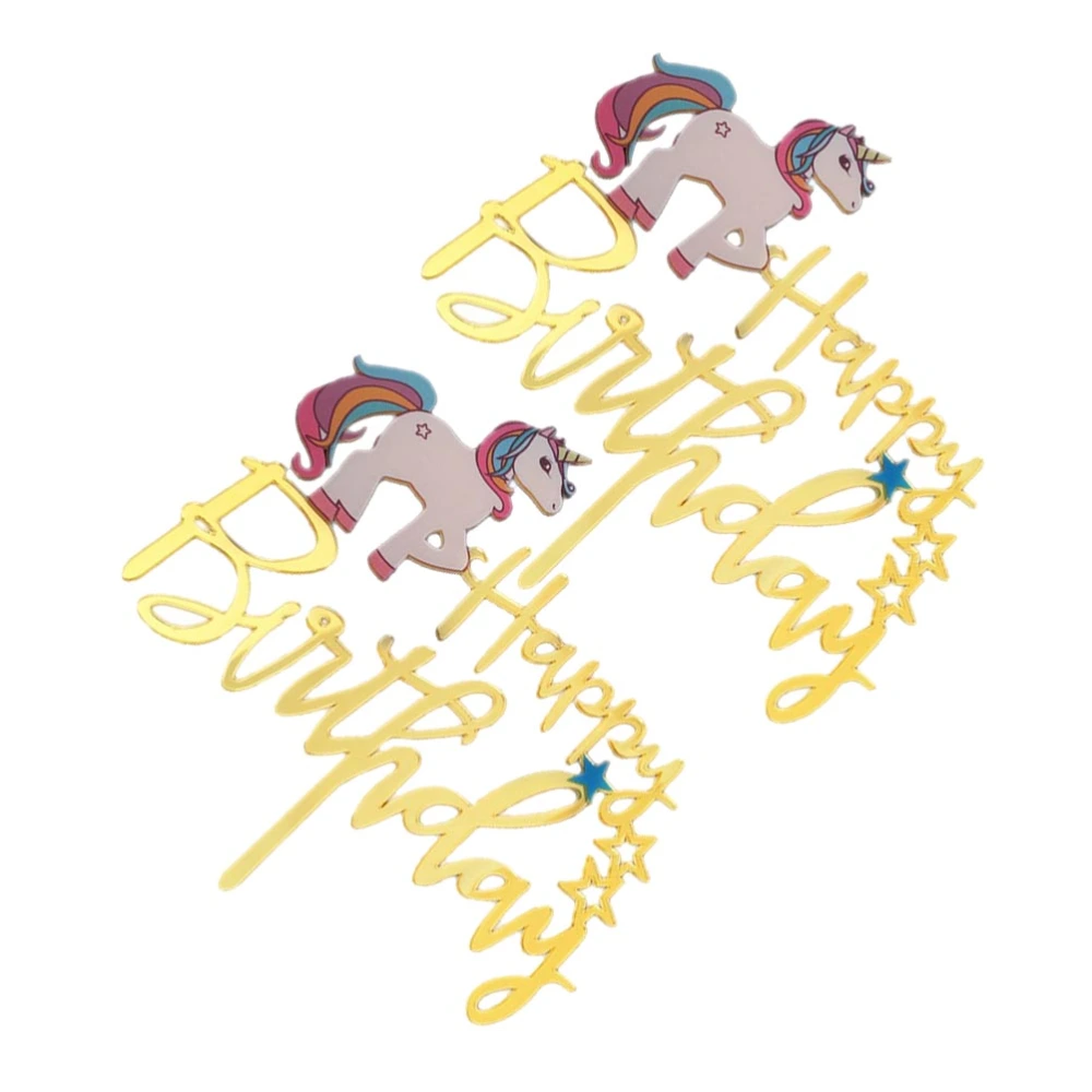 2PCS Unicorn Cake Topper Dessert Fruit Decoration Insert for Birthday Party Gathering