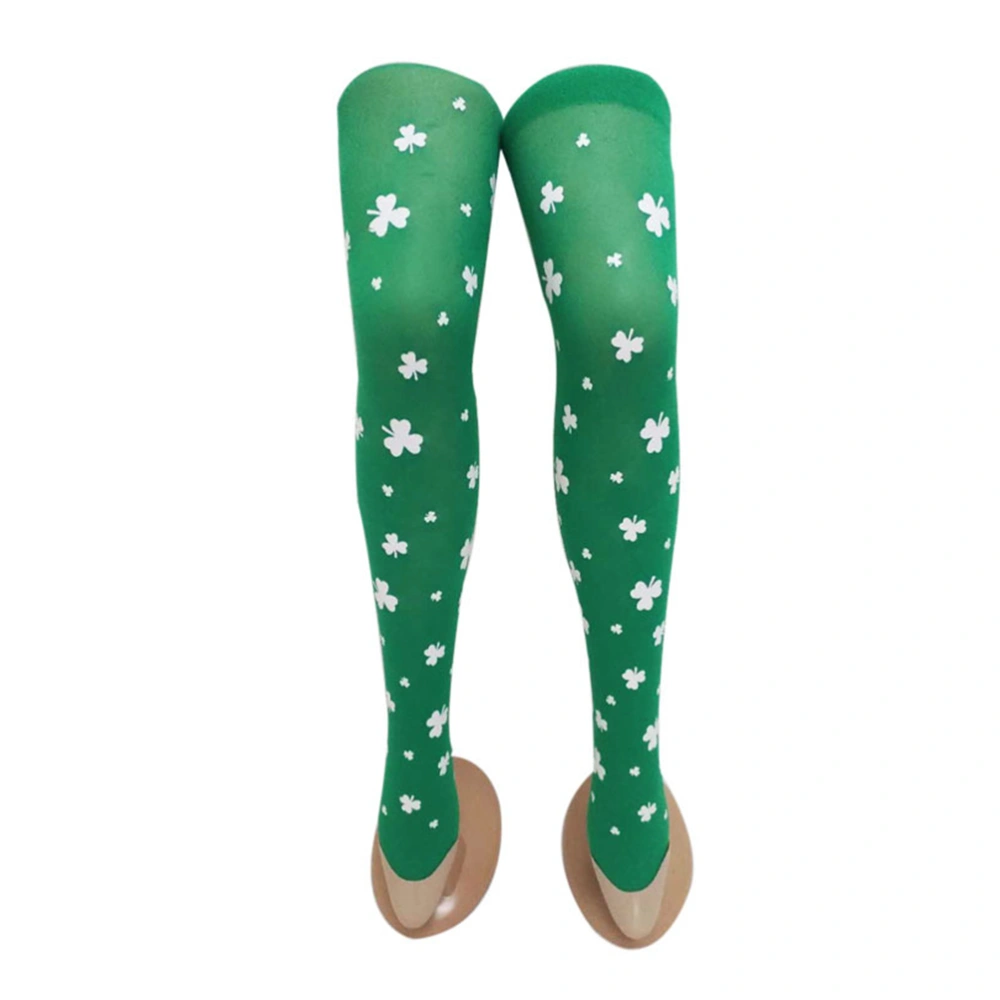 2 Pairs Chic St. Patrick Day Long Stocking Clover Design Stockings Knee High Socks Festival Tube Socks Dress Up Props for Women Girls