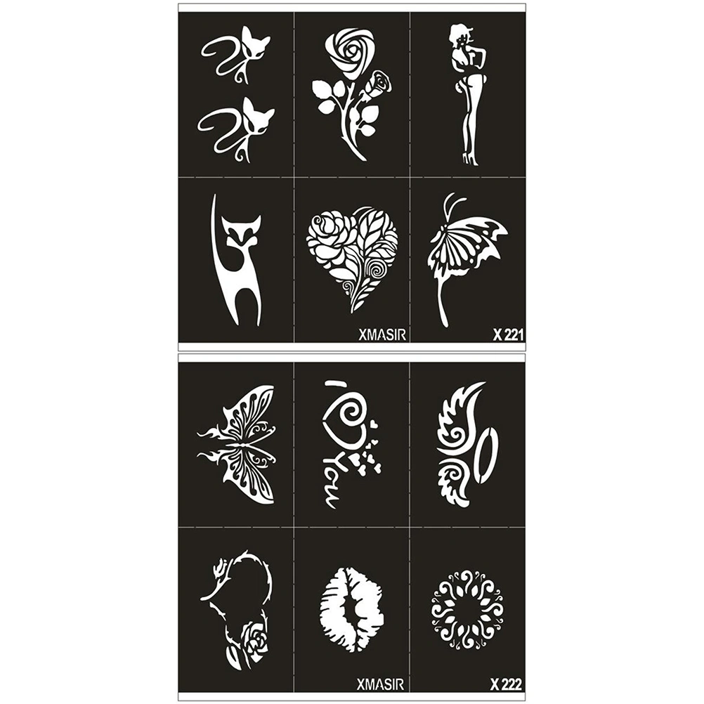 2 Sheets Hollow-out Stencils Assorted Pattern Tatoo Cards Painting Moulds DIY Supplies for Home Shop