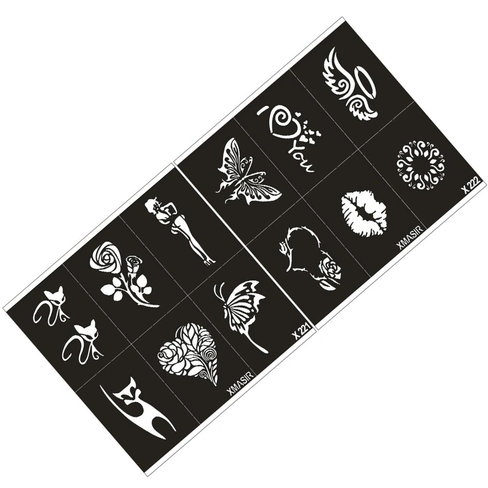 2 Sheets Hollow-out Stencils Assorted Pattern Tatoo Cards Painting Moulds DIY Supplies for Home Shop