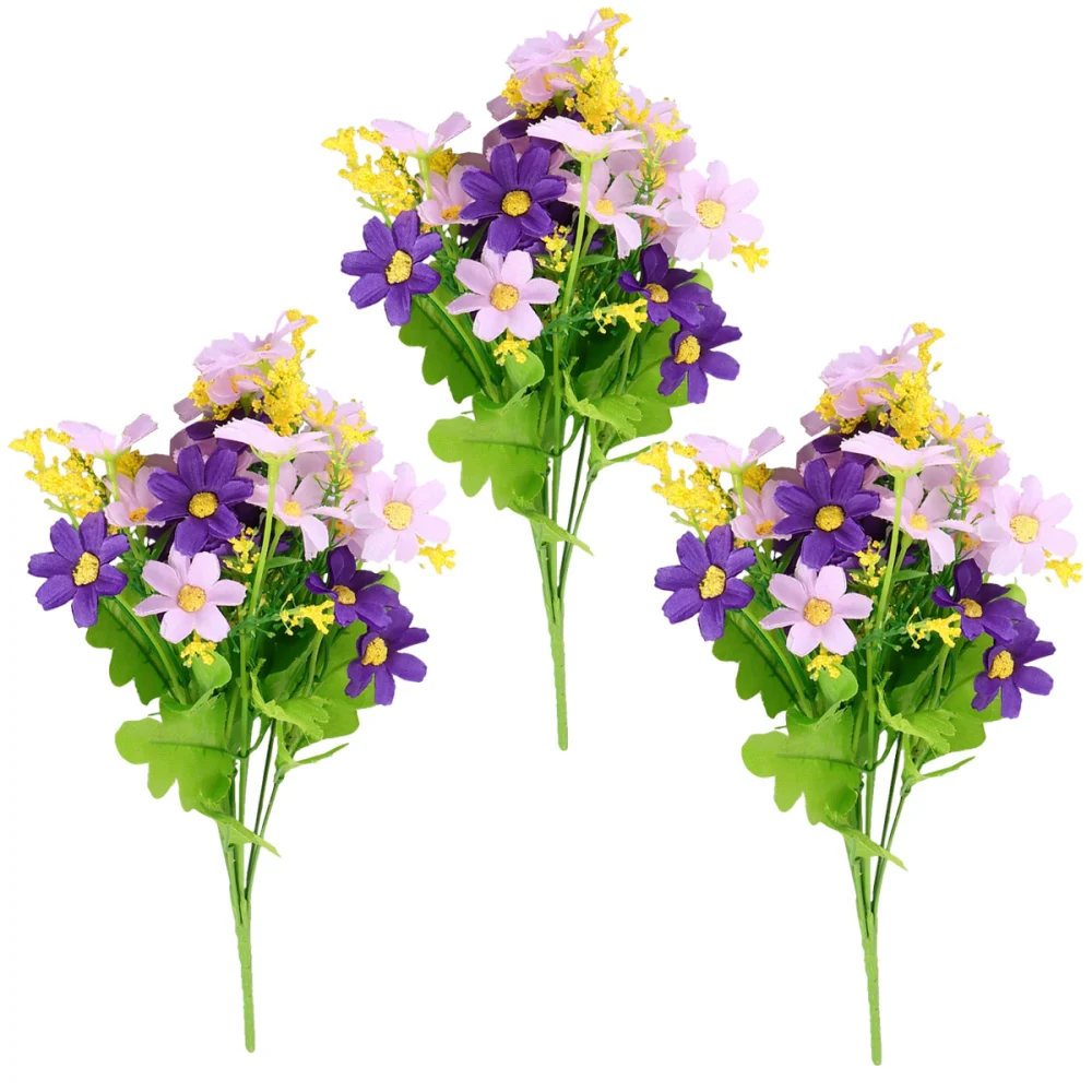 3Pcs 28-Cluster Artificial Daisy Bouquet Plastic Marguerite Flower for Home Wedding Chrysanthemum Bunch Plastic Mum Flower Cluster (Purple)