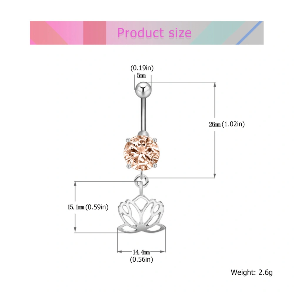 Zircon Belly Button Pin Lotus Metal Belly Button Buckle Puncture Belly Button Pin for Woman (Silver)