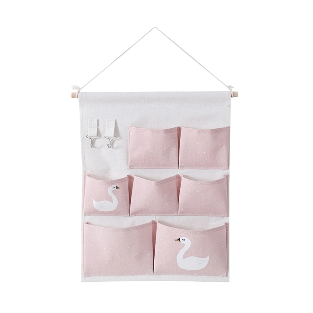 Cotton and Linen Hanging Storage Bag Creative Organizer Wall Door Closet Storage Bag Sundries Organizer (Pink)