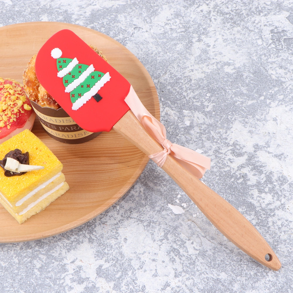 3pcs Christmas Design Non-Stick Spatula Wooden Handle Cake Butter Scraper Baking Tools (Christmas Tree Snowman Santa Claus for Each 1pc)