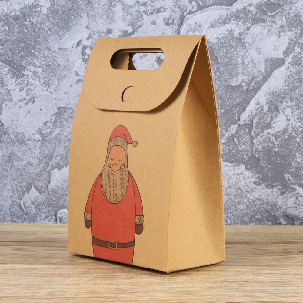 Delicate Kraft Paper Candy Bags Cartoon Character Printed Favor Box Folding Cookie Bags for Packing Gifts(Santa Claus)