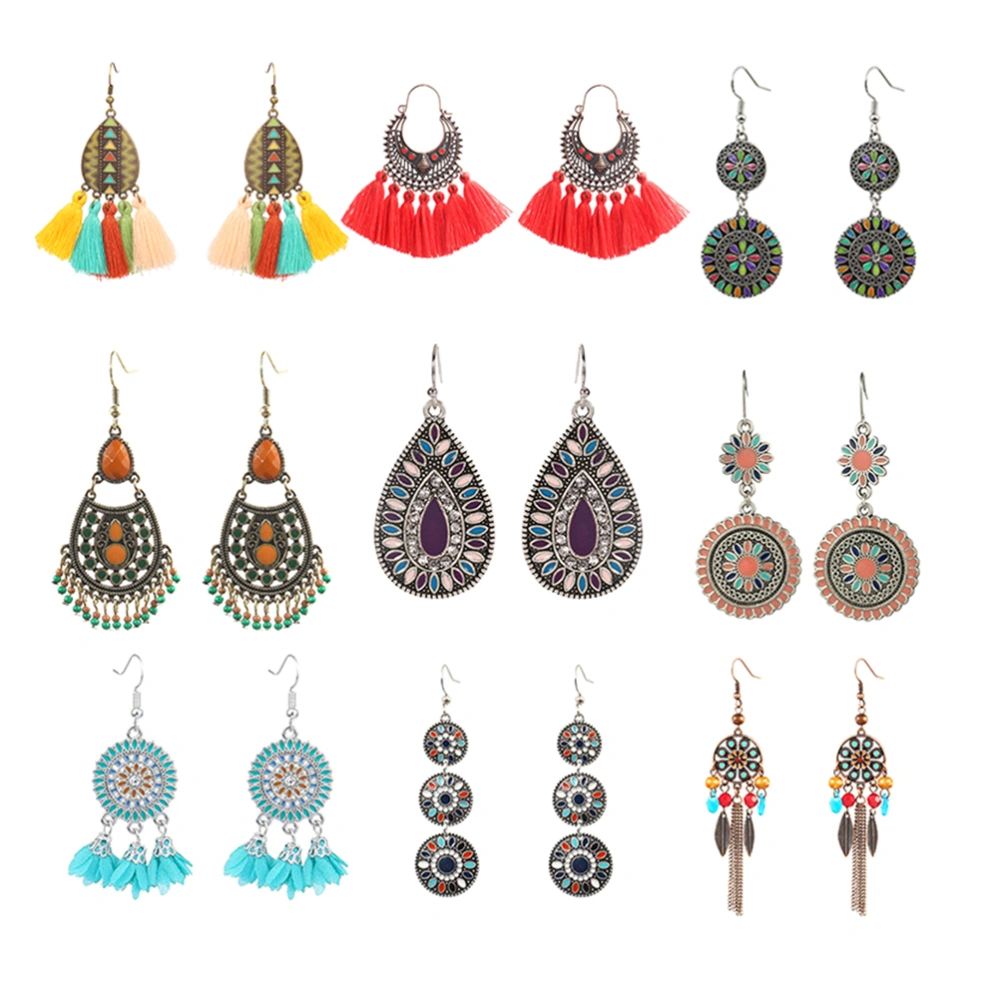 9 Pairs Women Earrings Tassel Ear Danglers Flower Earrings Ear Jewelries