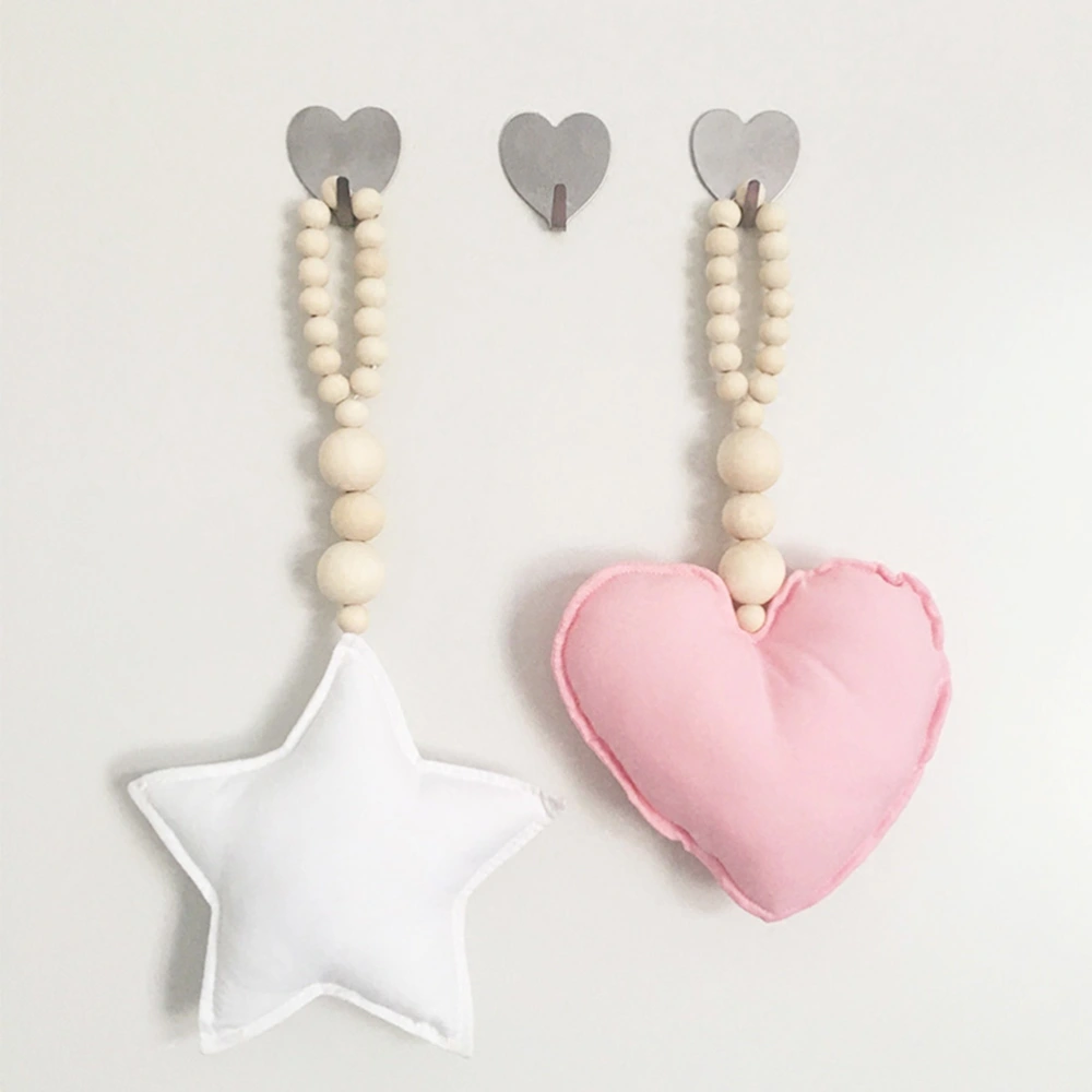 Wooden Bead Decoration with Heart Pendant Beaded String Ornament for Wall Decoration(Pink)