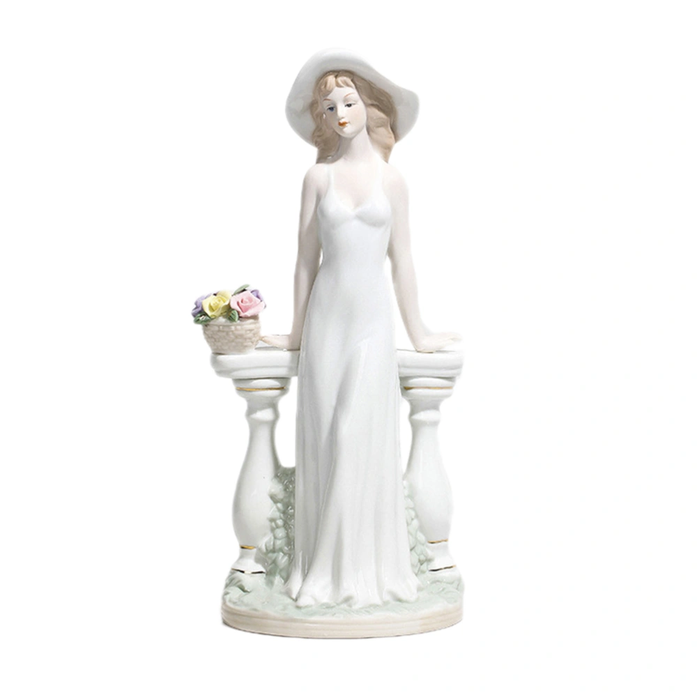 European Style Desktop Decoration Ceramic Crafts Figure Statue Crafts Table Ornament White (Window Western Beauty)