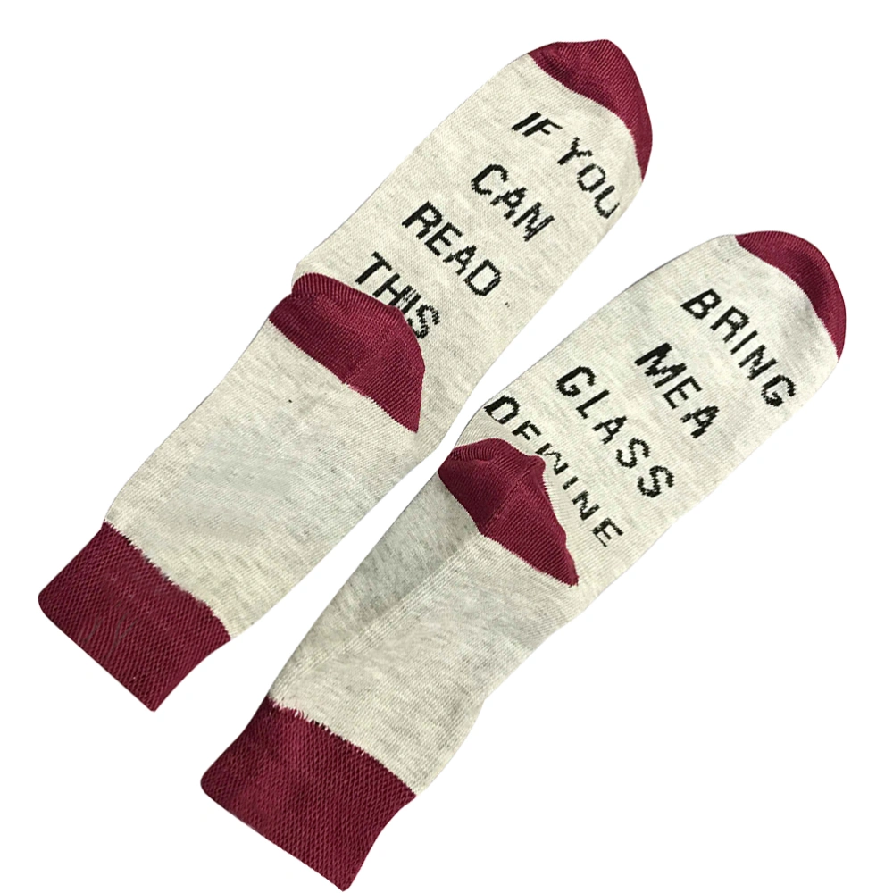 Bring me a glass of wine Unisex Man Women English Foot Letters Embroidered Cotton Tube Socks Ankle High Socks (Light Grey and Wine Red)