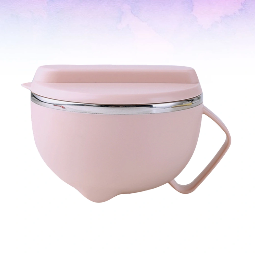 1pc Stainless Steel Noodles Bowl Bento Box Lunch Box with Lid Rice Food Bowl for Home Dormitory (Pink Double Layers)