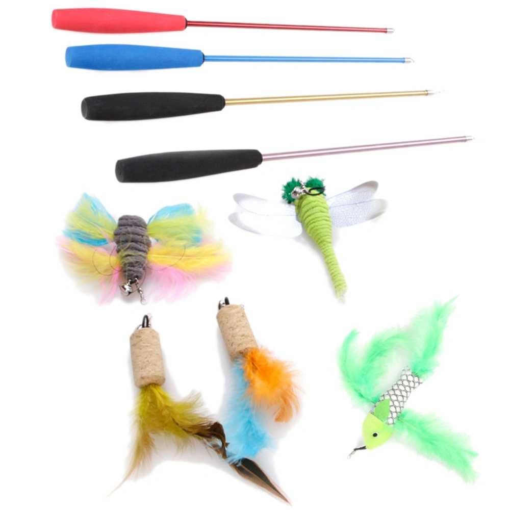 6PCS Extendable stick Pet Cat Teaser Funny Toy bird Feather toys feather Wand Plastic Toy for cats pet Products Flying Training