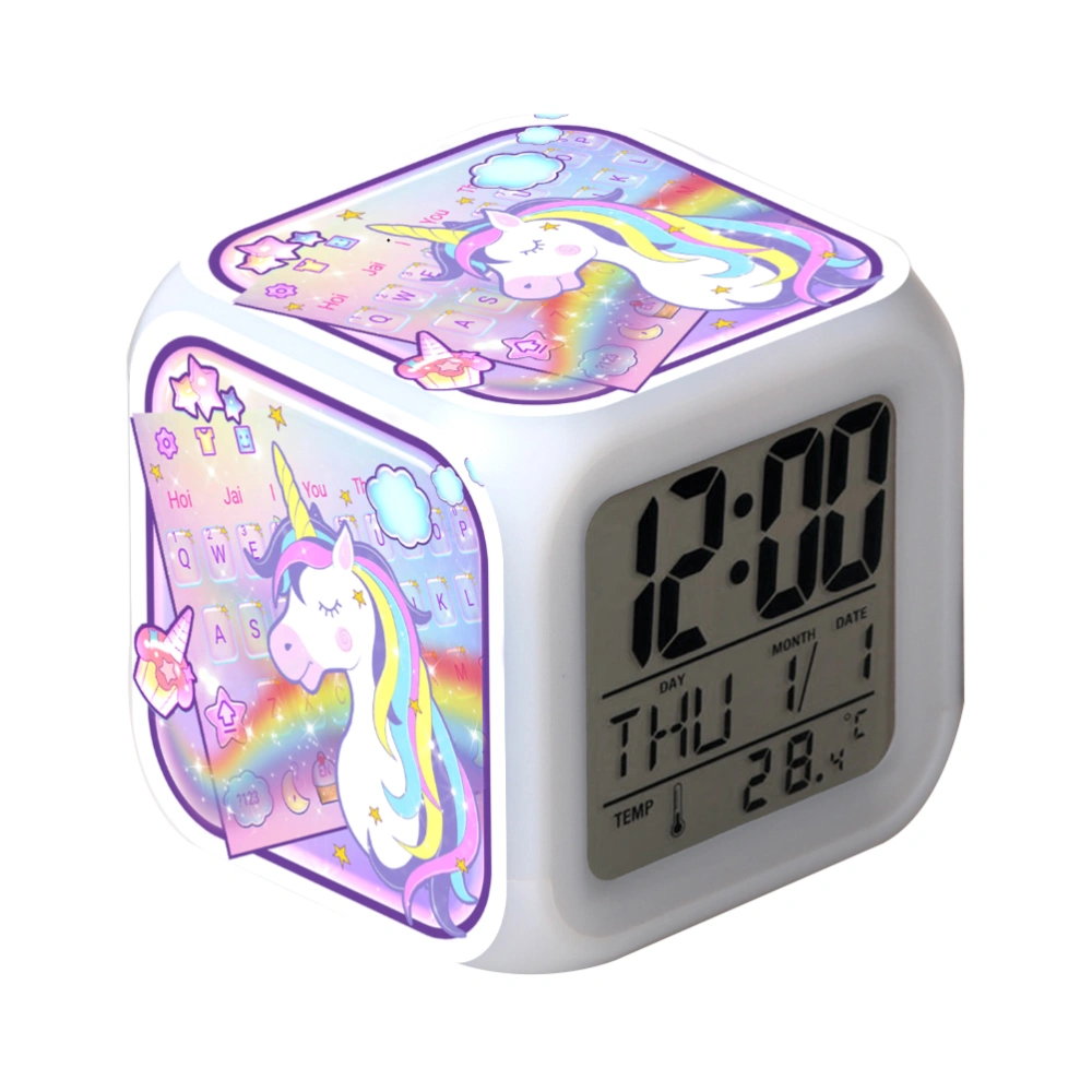 Useful Digital Clock LED Unicorn Pattern Alarm Clock Electronic Alarm Clock Lovely LED Clock for Home Bedroom (08 Pattern)