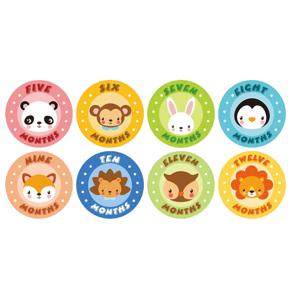 12PCS Creative Round Shape Sticker Baby Month Stickers Animal Pattern Milestone Self-Adhesive Stickers for Newborns Babies Photography