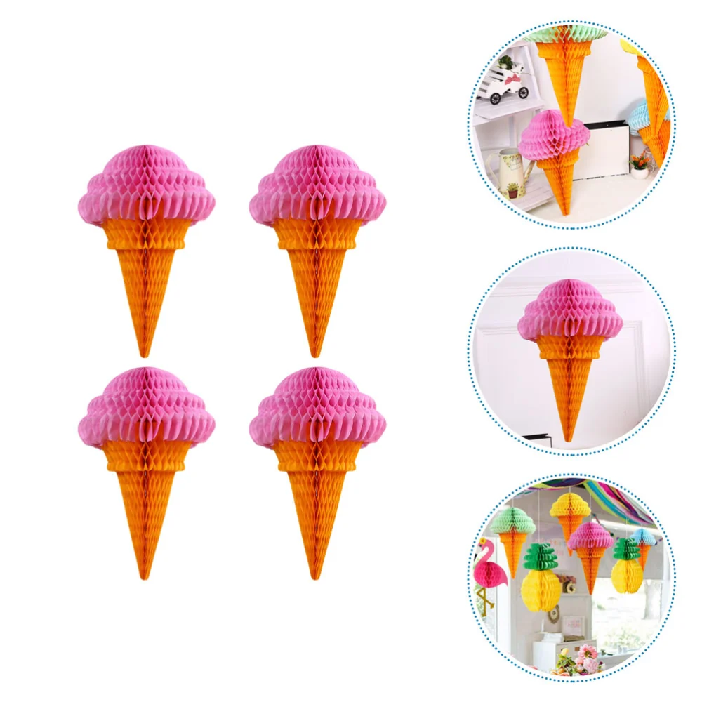 4pcs Hanging Ice Cream Honeycomb Ball Ice Cream Pendants Birthday Party Decor