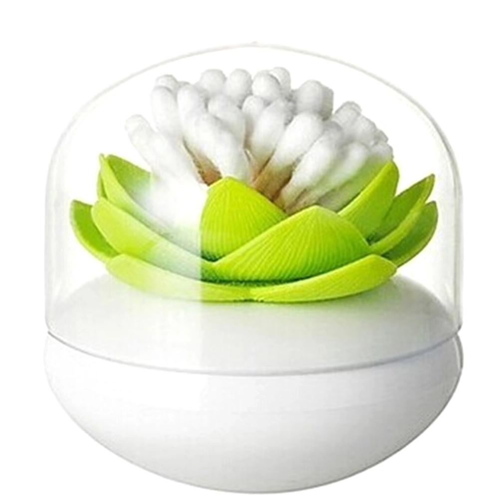 Q-tips Holder Cotton Ball Swab Organizer Lotus Shape Swab Cosmetic Storage Toothpick Holder (Green)