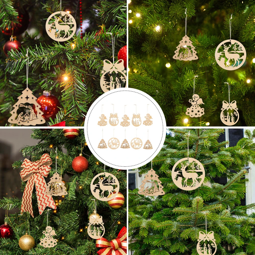 40 Pcs Christmas Pendants Wood Slice Hanging Ornament Xmas Tree Hanging Decor