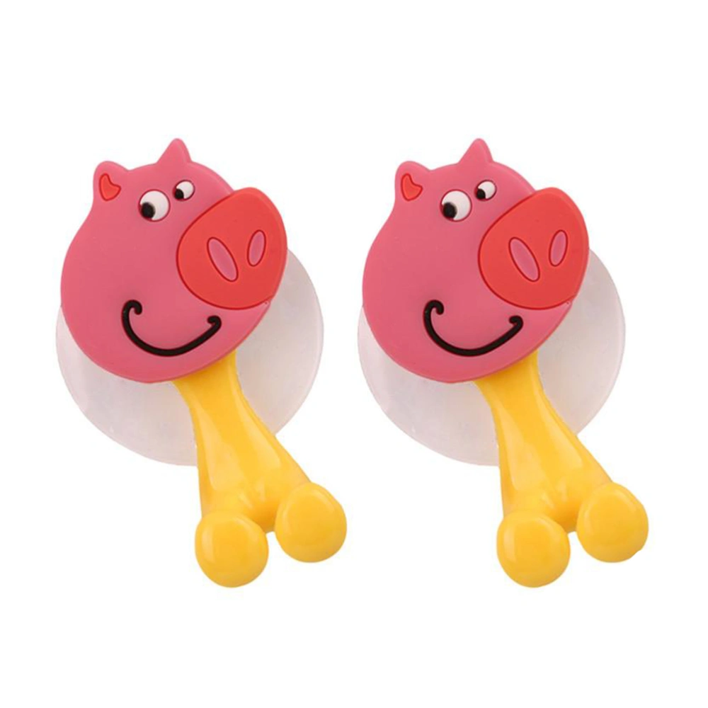 2pcs Cartoon Animal Pig Silicone Toothbrush Holders Sucker Suction Cup Rack Hooks Wall Mounted Antibacterial Bathroom Set Accessories