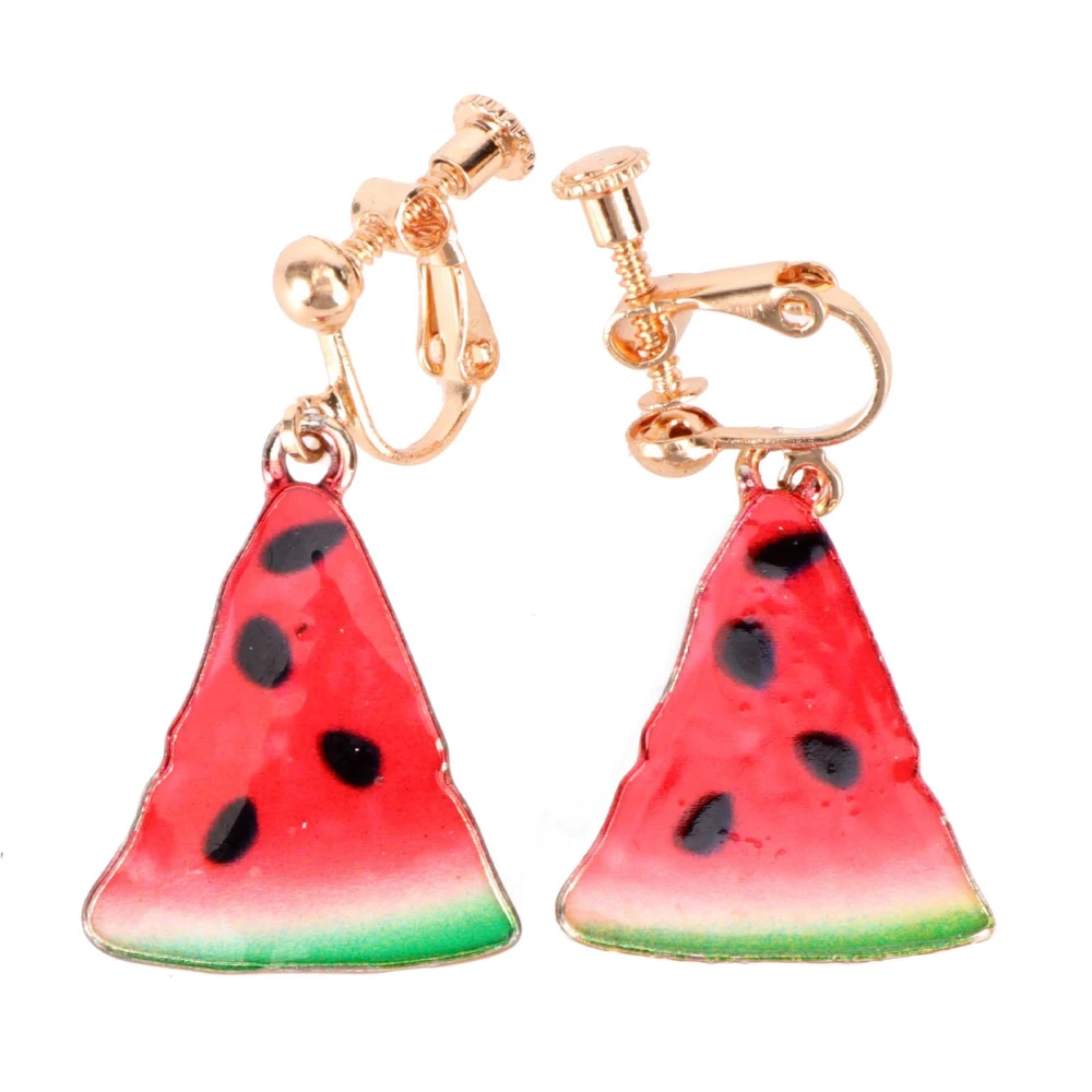 Fruit Watermelon Earrings Trendy Triangle Mini Earrings for Women Fashion Jewelry (Short Ear Clip)