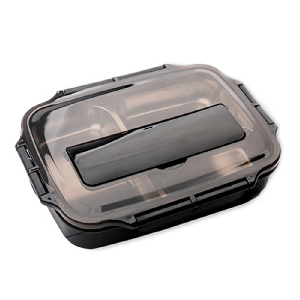 Stainless Steel Lunch Case Divided Compartments Rice Box Practical Tableware Flatware for Daily Use with Plastic Chopsticks and Spoon