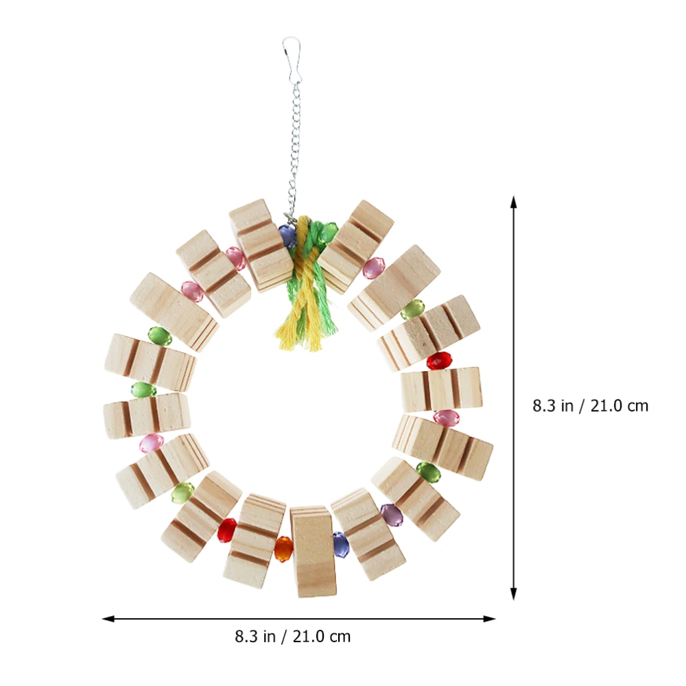 Educational Pet Birds Plaything Parrot Cage Hanging Toy Wooden Block Circle Ring