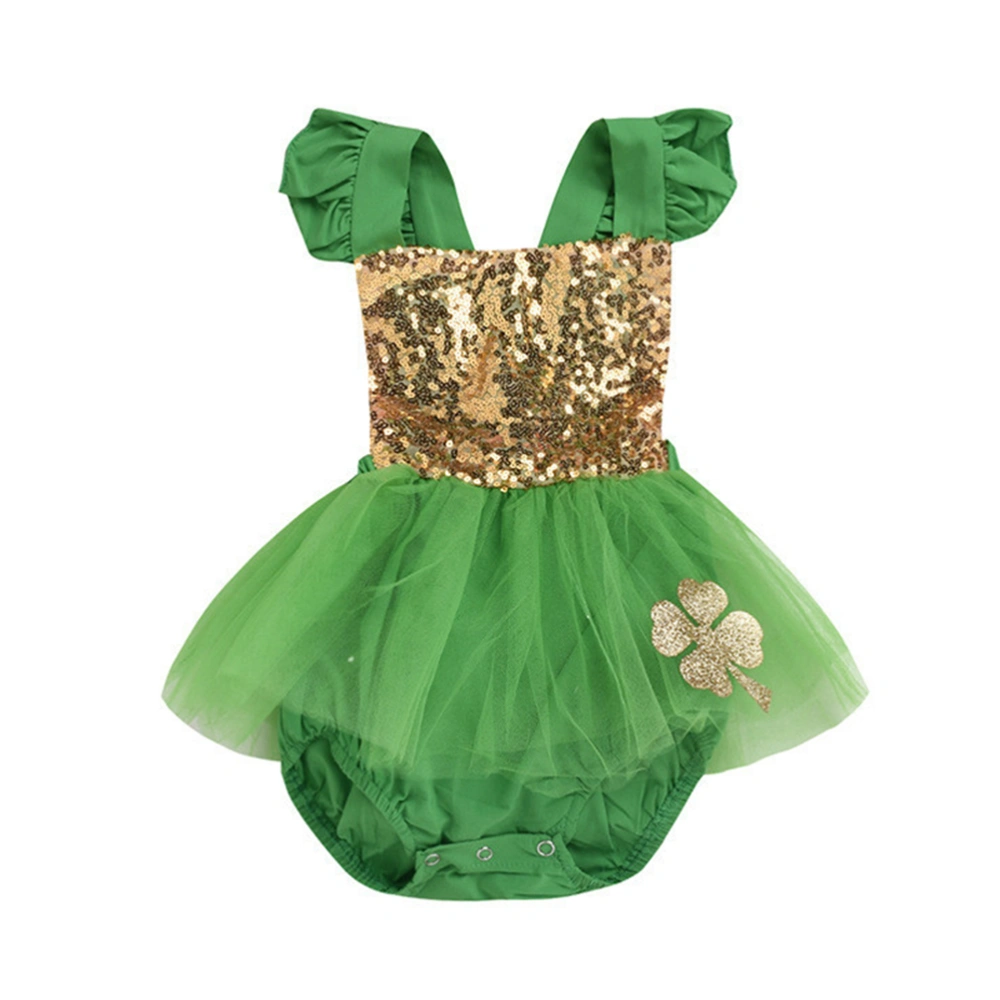 Glitter Four Leaf Clover Tutu Dress Lovely Sequins Gauze Bubble Skirt Summer Gallus for Girl (Suitable for 90CM Kids)