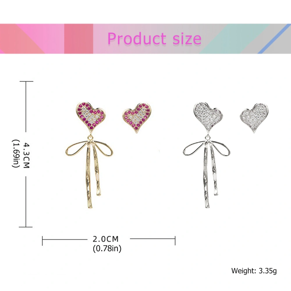 1 Pair Fashion Girls Eardrop Heart Bowknot Earring Woman Jewelry Asymmetrical Ear Decor (Golden)