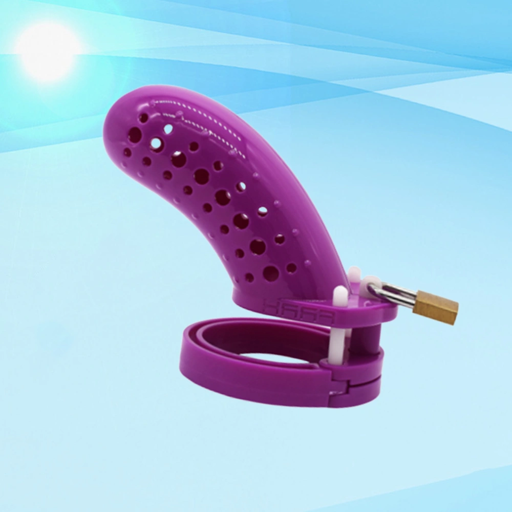 Chastity Ring Plastic Penis Ring Men Use Chastity Lock Sex Chastity Belt Purple (Style Short)