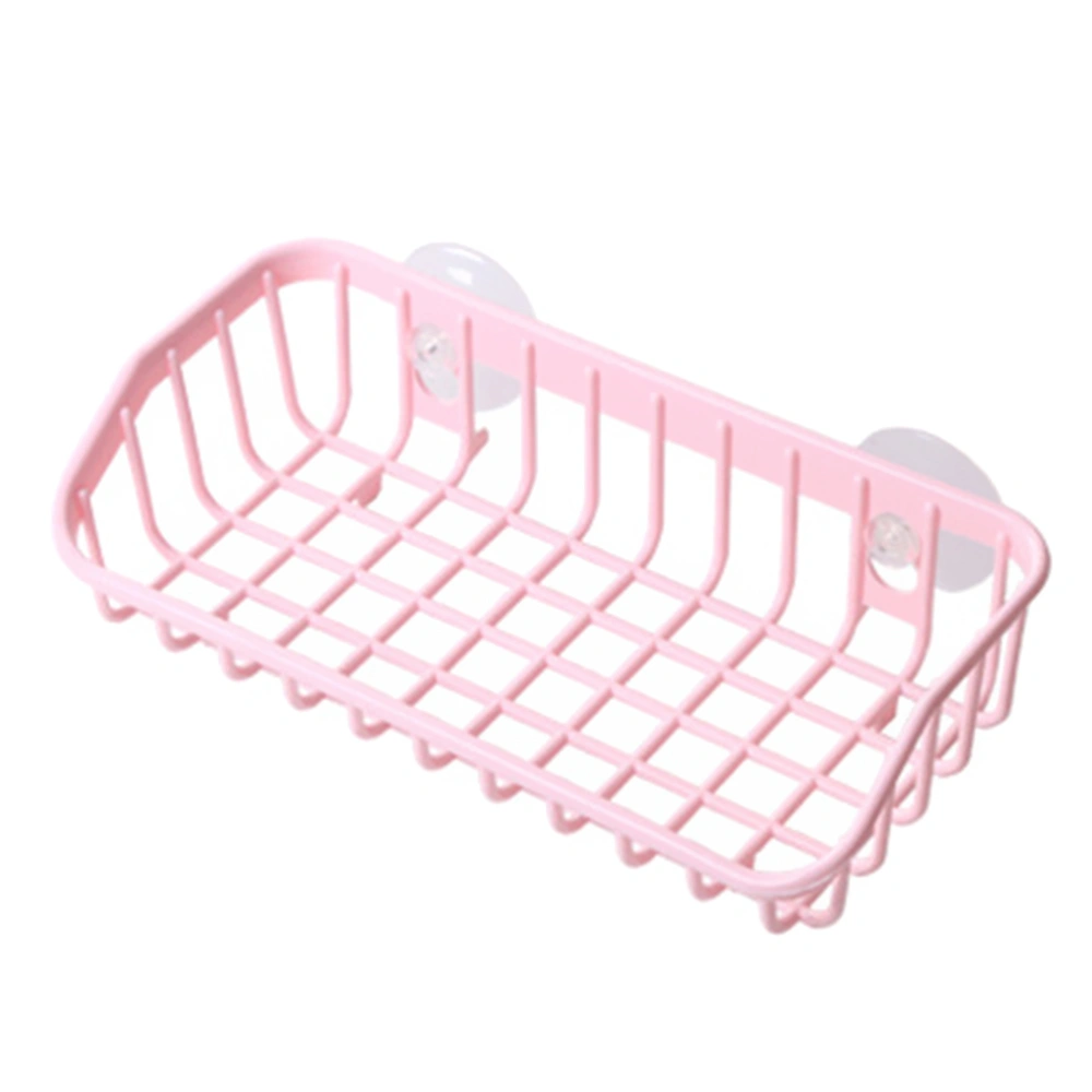 Kitchen Bathroom Multi-functional Plastic Double Sucker Wall Hanging Storage Rack Storage Rack (Pink)