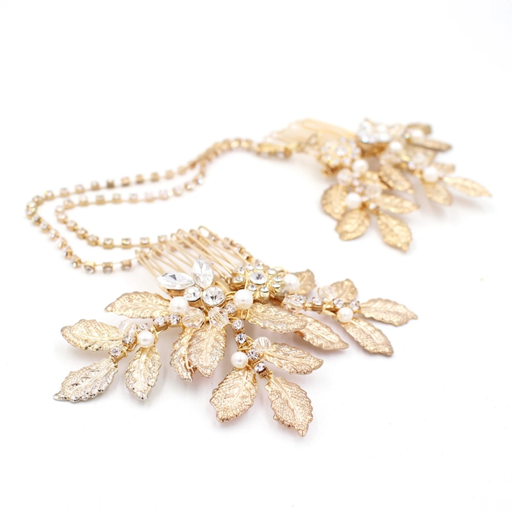 Golden Leaf Comb Chain Head Jewelry Bridal Accessories jewelry forehead headband Frontlet(Gold)