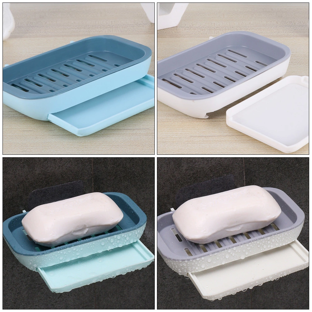 2 Pcs Three-layer Soap Storage Cases Novel Punch-free Soap Dishes with Drawer