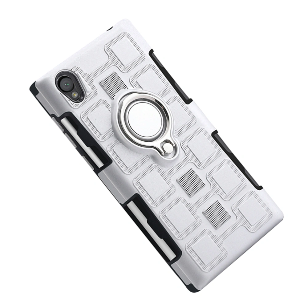 Hybird Phone Case Magnetic Car Mounting Phone Cover with Finger Ring Holder Shockproof Phone Shell for Xperia L1 (Silver)