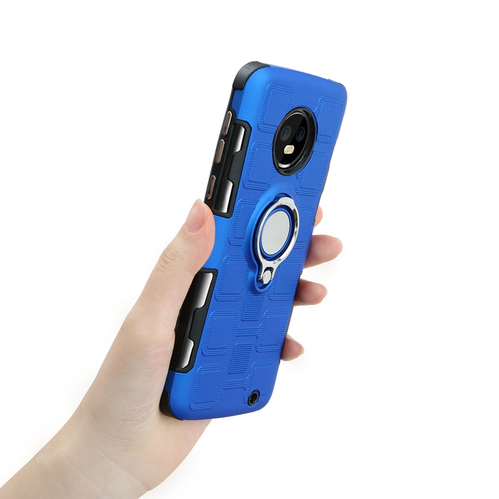 Hard Phone Case Magnetic Car Mounting Phone Cover with Finger Ring Holder Shockproof Phone Shell for Moto G6 Plus (Blue)